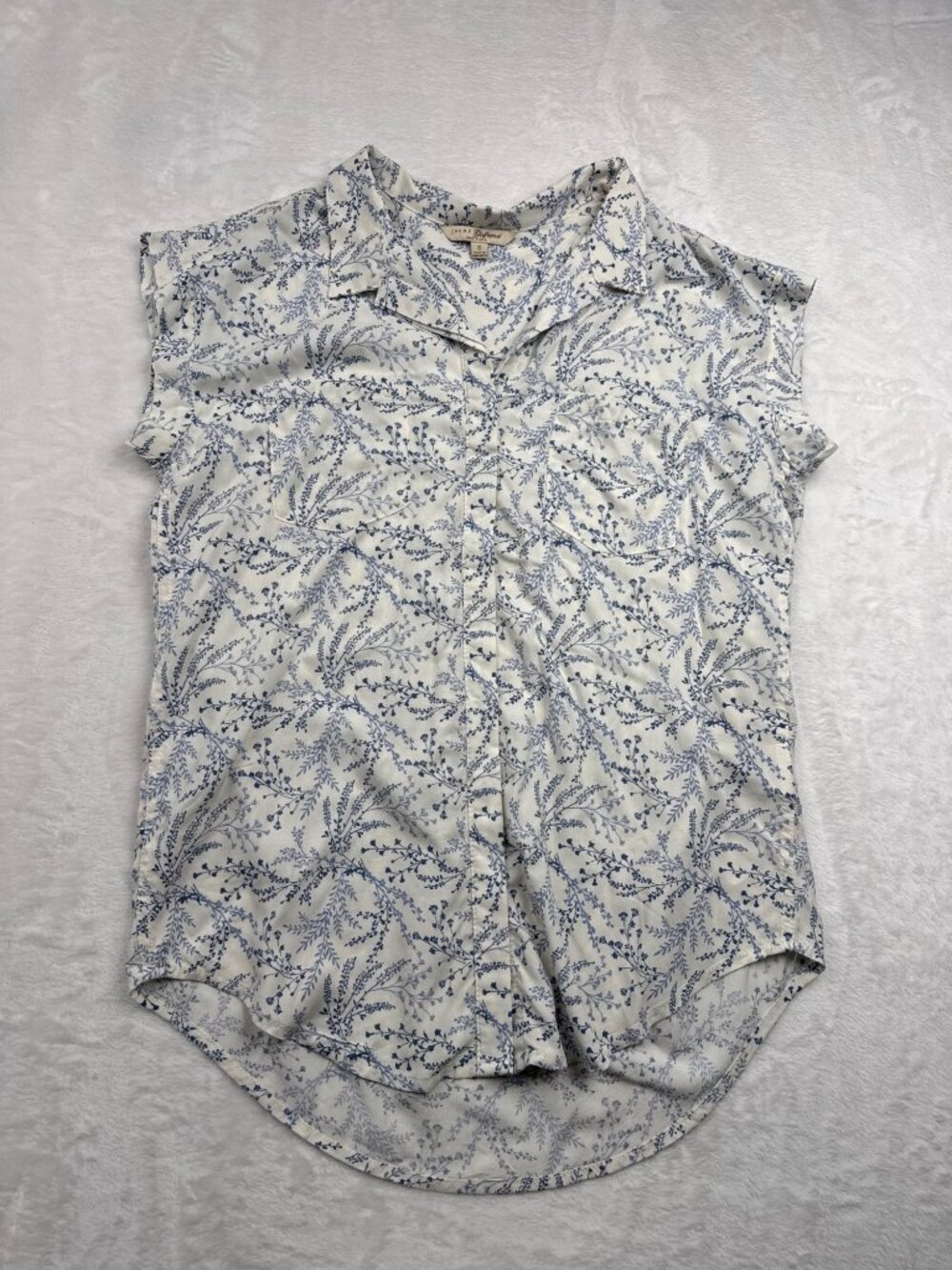 Jachs Girlfriend Womens Sleeveless Button-Down Shirt Blue Floral Pattern Size S